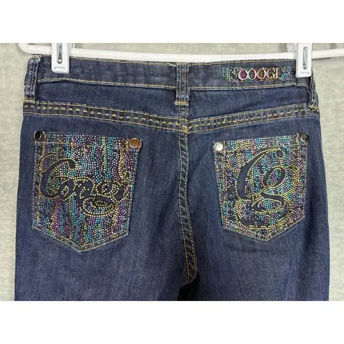 COOGI Women's Denim Jeans 9/10 Colorful Beaded Pockets Embellished
