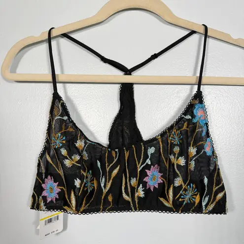 Free People Intimately Embroidered Floral Mesh Bralette NWT Size M Boho Festival Black Size M