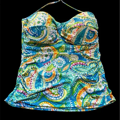LAUREN Ralph Lauren Carnivale Paisley Twist Tankini Swim Top Blue Size 12