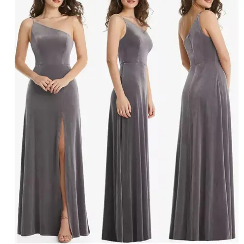After Six NWT One Shoulder Velvet Maxi Dress Gown in Caviar Gray