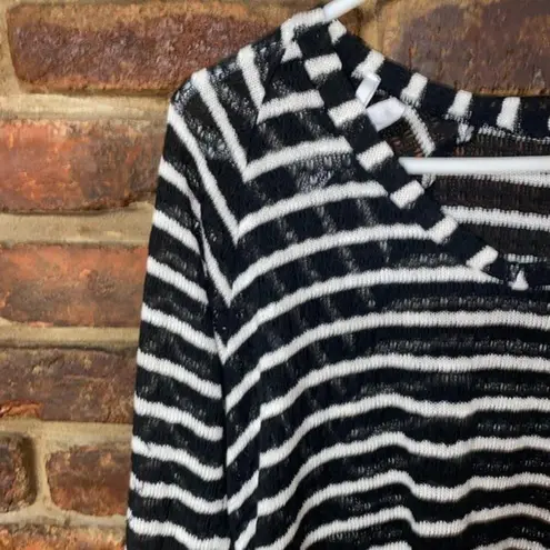 Splendid  Black & White Loose Open Knit 3/4 Sleeve High Low Top Women's Size XS