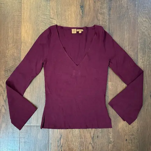 Arden B bell sleeve burgundy, V neck top, size M