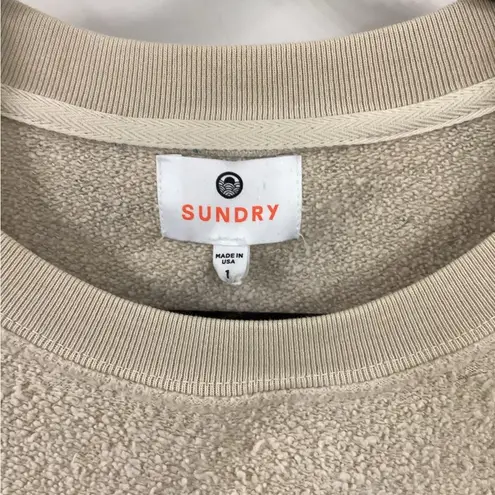 Sundry Cream and Blue Crew Neck Sweater with Paisley Sleeves