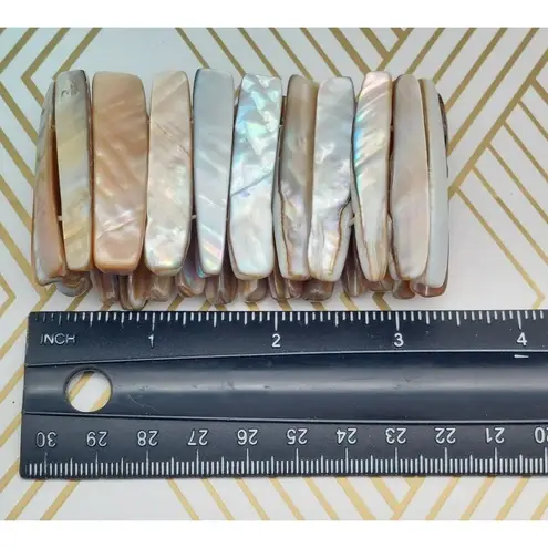 Bohemian White & Brown Neutral Abalone Shell Wide Stretch Bracelet Beach Nature Tan