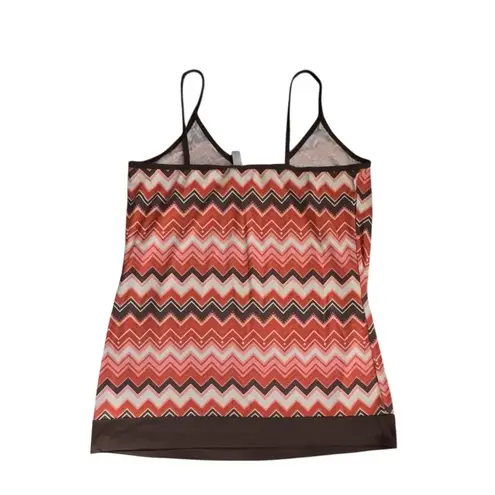Women Tank Top Brown Pink Orange Zigzag Spaghetti Strap Boho Retro Size M/L Size M