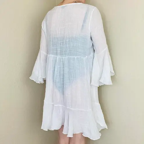 Coco + Carmen White Flare Sleeve Sheer Swim Cover Mini Dress