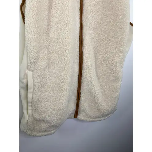 CHAPS  Cream Brown Full Zip Sleeveless Sherpa Vest Women's Plus Size 1X