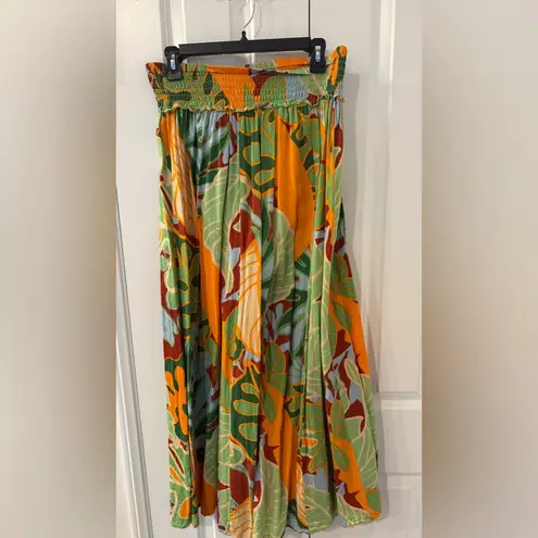 True Destination Tropical Print Women's Wide Leg Pants XL Green