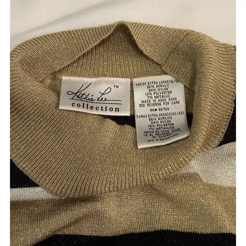 Kathie Lee Mock Neck Shimmer Striped Sleeveless Sweater Tank Top Size XL