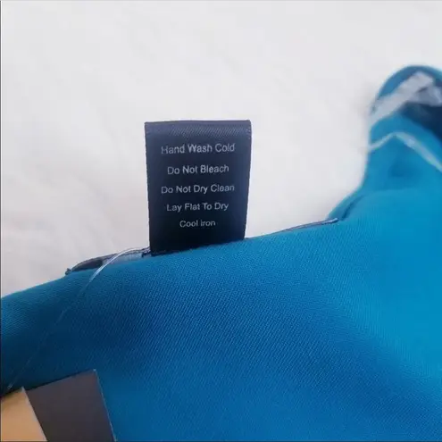 Veronica & Stella Teal Embroidered Keyhole Top Coastal Grandma Bohemian Blue Size M