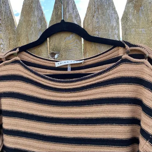 Trina Turk  100% Merino Wool Striped Boatneck Sweater Sz M