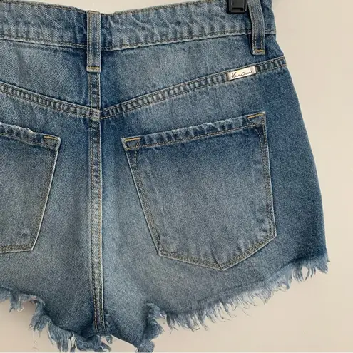 EUC Kancan High Rise Distressed Frayed Hem Shorts Size 3/25 Blue