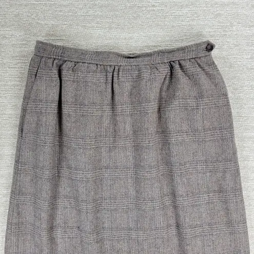 Evan Picone Vintage Wool Blend Plaid Midi Skirt Size 12 Brown USA Made Lined 28”