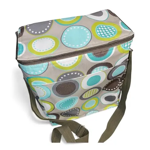 Thirty One Insulated Zip Cooler Picnic Bag Minty Chip Circles Adjustable Strap Brown