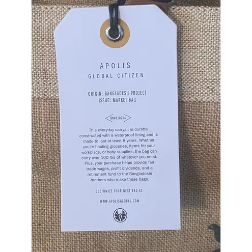 Apolis Global Citizen Market Bag Designed for Discovery Jute Tote Leather Straps Brown