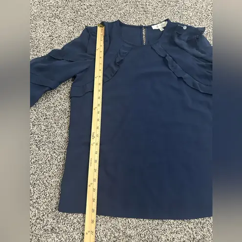 Fever Womenโs Blue Long Sleeve Ruffle Blouse โ Size Small NWT