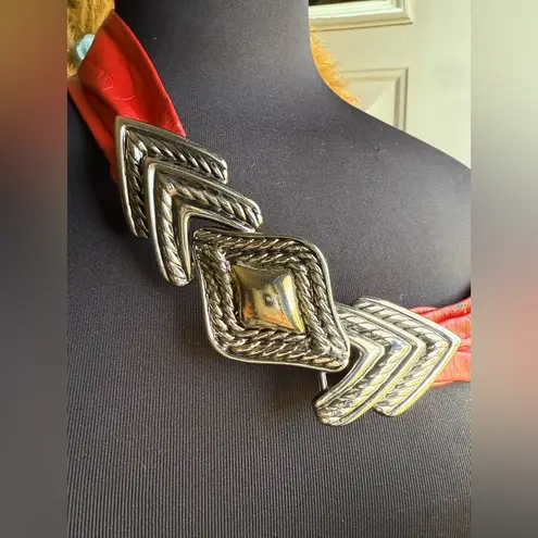 Vintage 80s Revcor red leather metal buckle wrap belt, size small medium