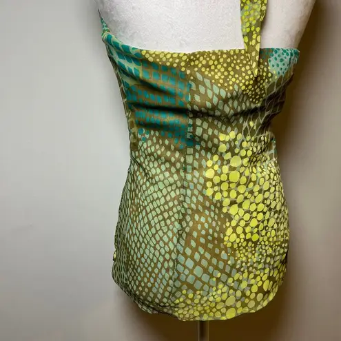 Vintage Y2K Halter Top Green Blue Yellow Brown Size 10 Boho Fairy Jewel Gem Tank