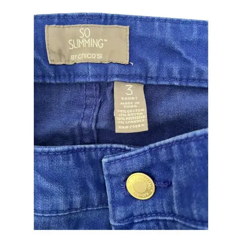 Chico's  So Slimming Pintuck 30" Short Blue Grotto Straight Jeans Size 3 Short