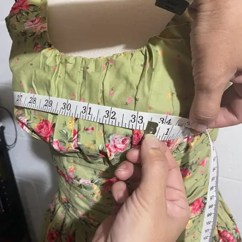 Voodoo Vixen Floral Olive Smocked Back Dress Size XS