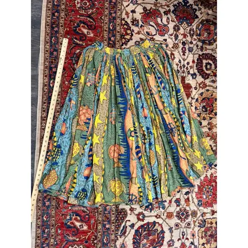 Vintage Karat India Boho Full Skirt Ocean Fish Star Print Cotton Maxi Free Size Green Size undefined