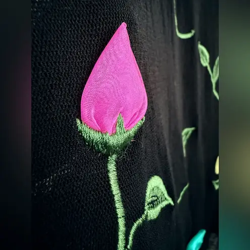 Vivienne Tam Vintage Y2K Black Mesh 3D Floral Rosebud Bodycon Stretch Dress Sz 1