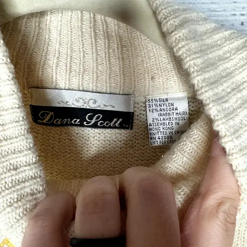 Dana Scott Silk Angora Wool Blend Sweater Beaded Embroidered Bows Vintage M White Size L