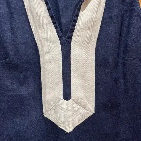 Sail To Sable 100% Linen Navy & White Mini Length Shift Dress - Size Small