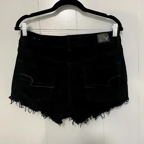 American Eagle Black Distressed Cut Off Hi-Rise Festival Jean Shorts 10