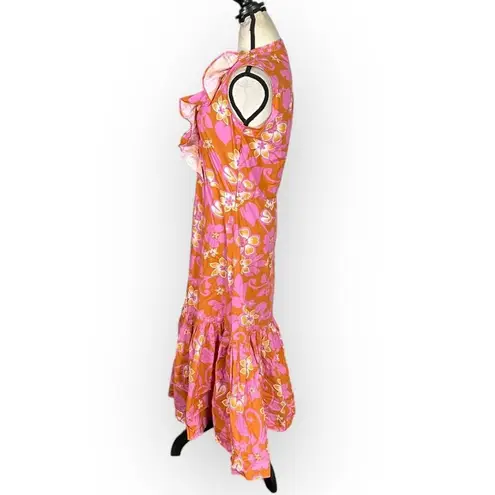 Warm Sierra Midi Dress Women's Size 3 Pink Orange Floral Ruffle Sleeveless RTR Size L