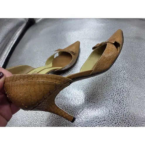 ELMAN VENEZIA Heels Pumps 7/7.5 Snakeskin Cocktail Fashion Shoes Italy 37.5 Tan