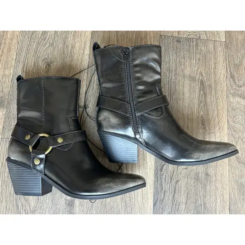 London Rag Dark Olive Green Side Buckle Western Style Ankle Boots Size 8