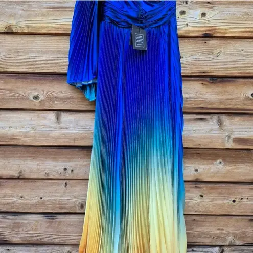 Mac Duggal 49903 Blue Ombre Pleated Charmeuse One-Shoulder Gown Dress 10
