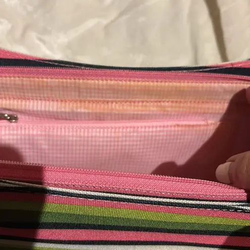 STRIPED MULTICOLORED SHOULDER BAG PINK GREEN BLUE CANVAS LIKE BAG THIN HANDLES