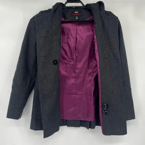 Miss Sixty Y2K Wool Military Hooded Pea Coat Sz S Double Breasted Goth Academia