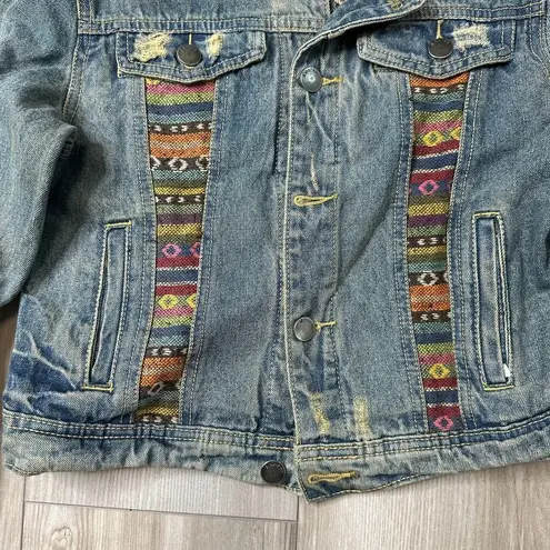 Boho Embroidered Denim Jacket All About Eve Vintage Rare XS / 0 Cropped Wester Blue
