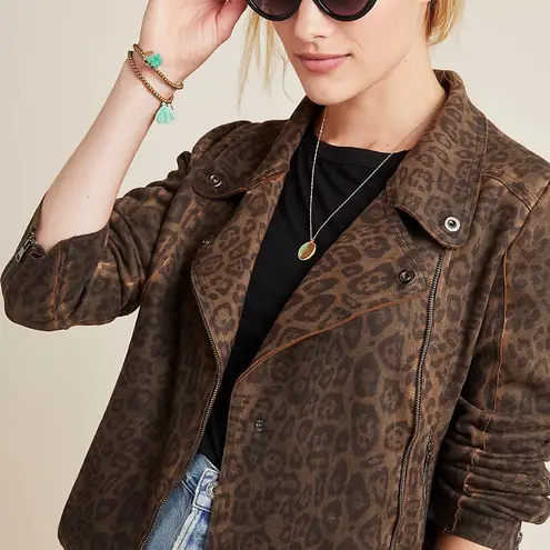 MARRAKECH Marni Leopard Moto Jacket Faux Suede Leather Brown Sz M Anthropologie Size M