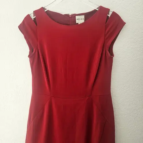 Reiss Mattia Elegant Cap Sleeve Sheath Dress in Deep Red Cocktail Dress Size 8
