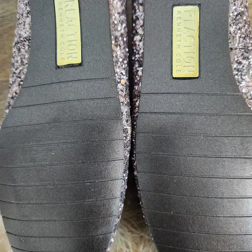 Reaction Kenneth Cole Glitter Women's Flats with Feather Detail Size 7.5 Gray