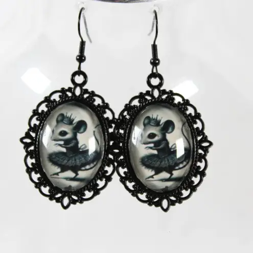 Handmade The Midnight Pirouette – Gothic Victorian Mouse Ballerina Earrings | Black Metal