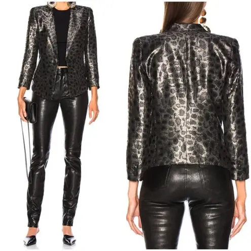 SMYTHE Film Fest Sharp Shoulder Blazer Metallic Leopard Gray Size 2