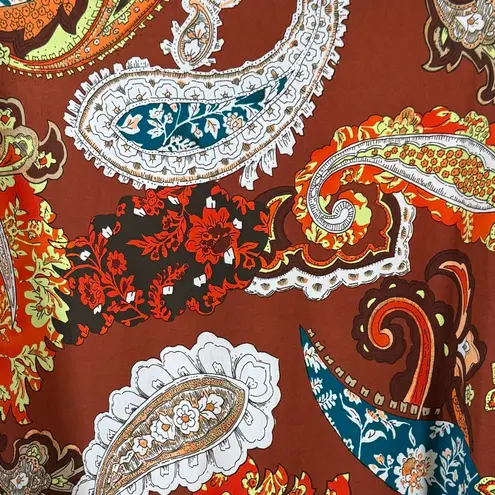 Coco Bianco Medium Scoop Neck Bell Sleeve Flared Sleeve Top Multicolor Paisley Brown