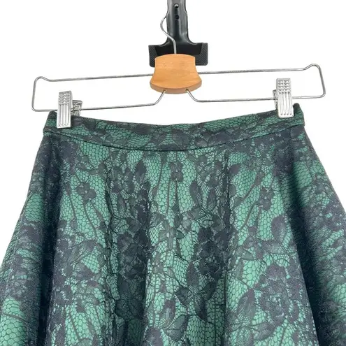 Torn By Ronny Kobo Green & Black Lace Flared Skirt Size Small
