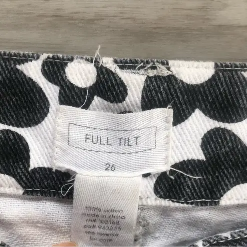 Full Tilt  Floral Patterned Black and White Denim Shorts