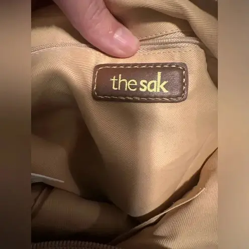 The Sak Y2K 90s Knit Crochet w/ Woven Ribbons Tan & Rainbow Purse.