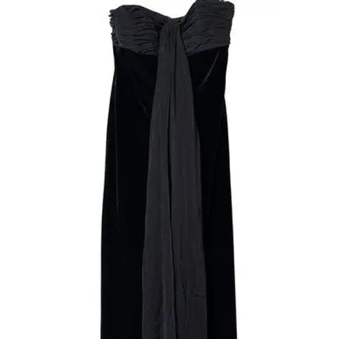 David Meister Dress Womens 2 Strapless Formal Fitted Formal Black Velvet Long