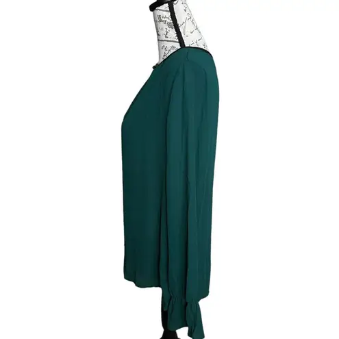 Primark New  Long Sleeve Chiffon Blouse Green w/ Black Trim Keyhole US 6 NWT thumbnail 4