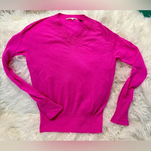 Helmut Lang Bright Pink V-Neck Ruffle Cuff Lightweight Cashmere Sweater XS - Image 3