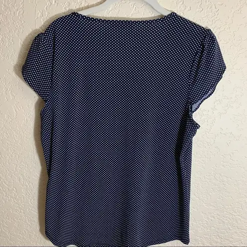 Adrianna Papell  Blue & White Micro Polka Dot Short Sleeve Shirt Large