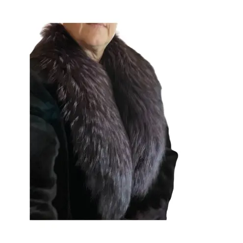 Sheared Mink and Farmed Fox Real Fur Coat Jacket Lush Luxury Purple Black Size 8